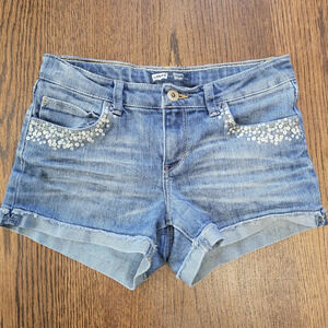 Levi's Shorty Short Medium Wash Painted Sequins Cuffed Leg Jean Shorts Size 12
